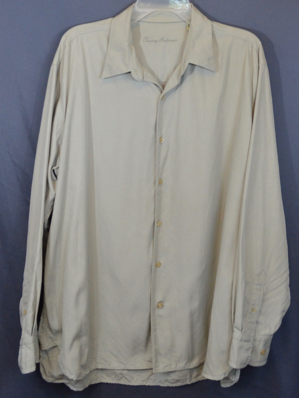 Tommy Bahama Silk Wool Button Down Shirt Cream Tan Solid Long Sleeve XL